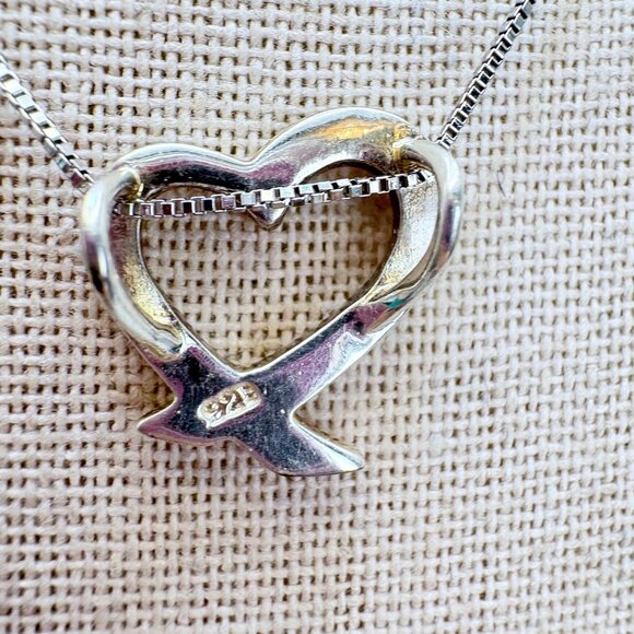 VTG Sterling Silver 925 Open Heart Slide Pendant Necklace Size 18" Length - Picture 5 of 15